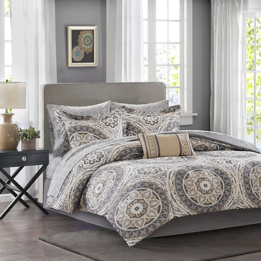 Boho Medallion Complete Comforter & Sheet Set, Taupe