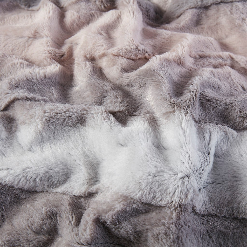 Oversized 60x70" Faux Fur Throw Blanket, Ombre Blush/Grey