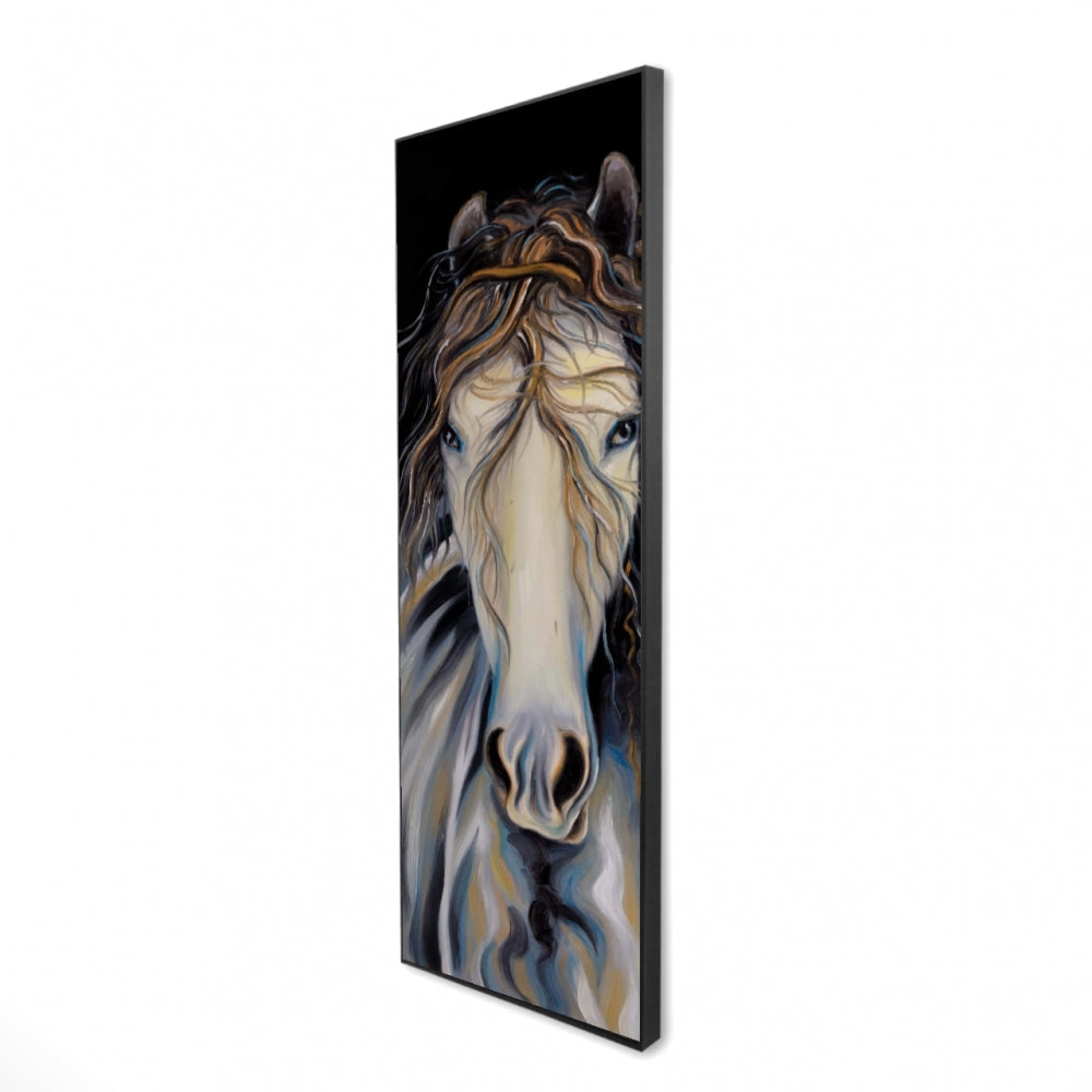 Abstract Horse with Curly | Framed Print On Canvas 16" X 48"