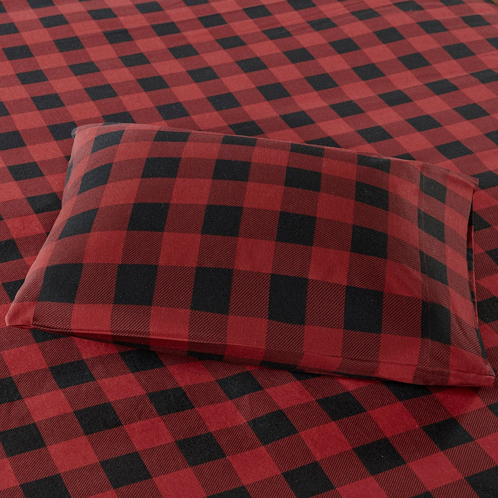 Cotton Flannel Winter Sheet Set, Red Buffalo Check