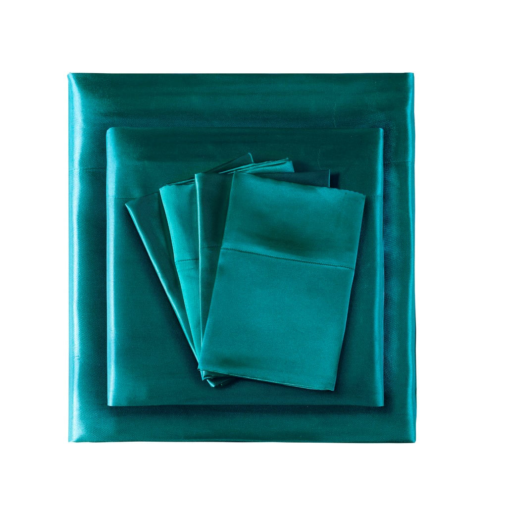 Luxury Satin 6-Piece Sheet Set, Teal Blue Green