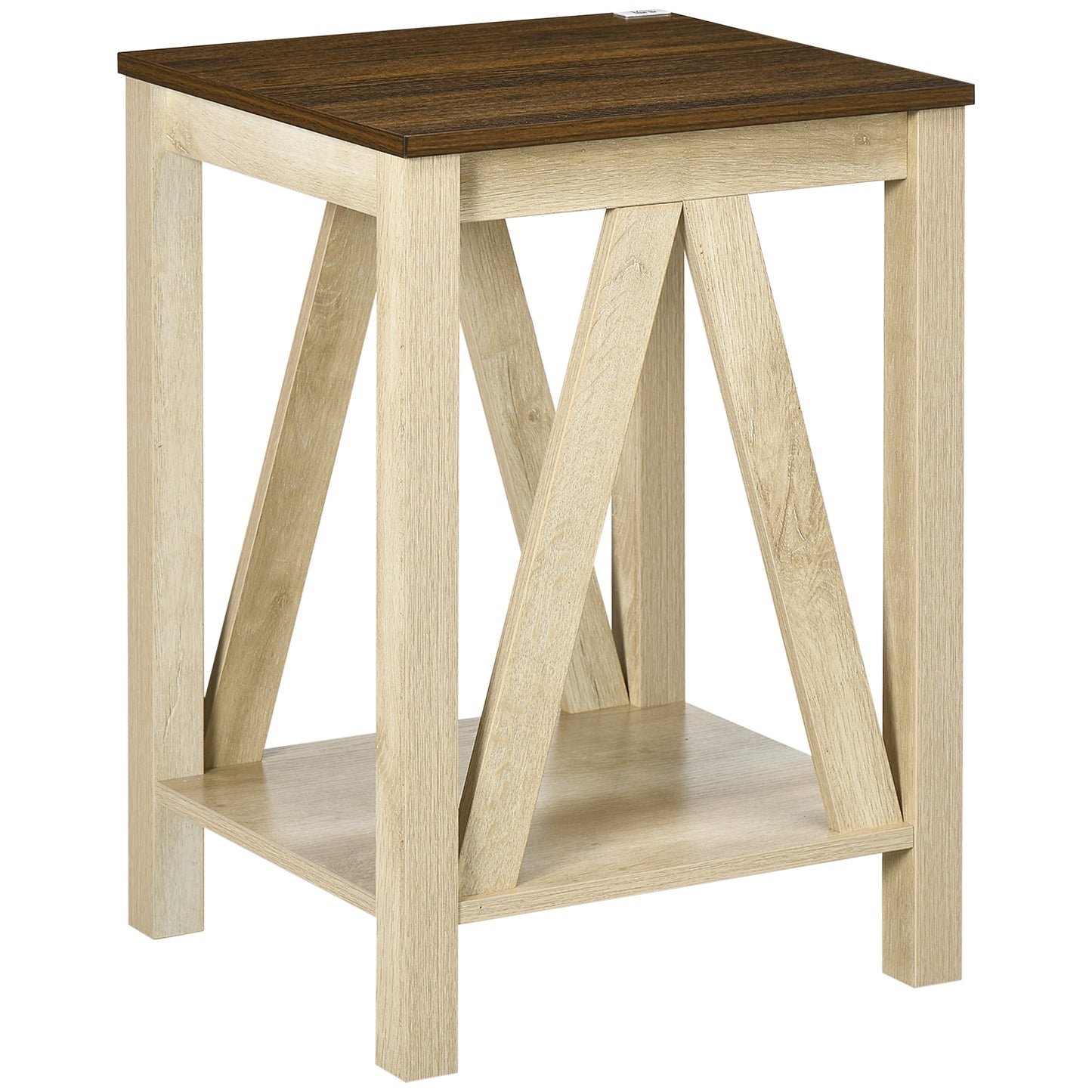 Farmhouse Side Table with Storage, Rustic End Table with Bottom Shelf for Bedroom, Living Room, Oak