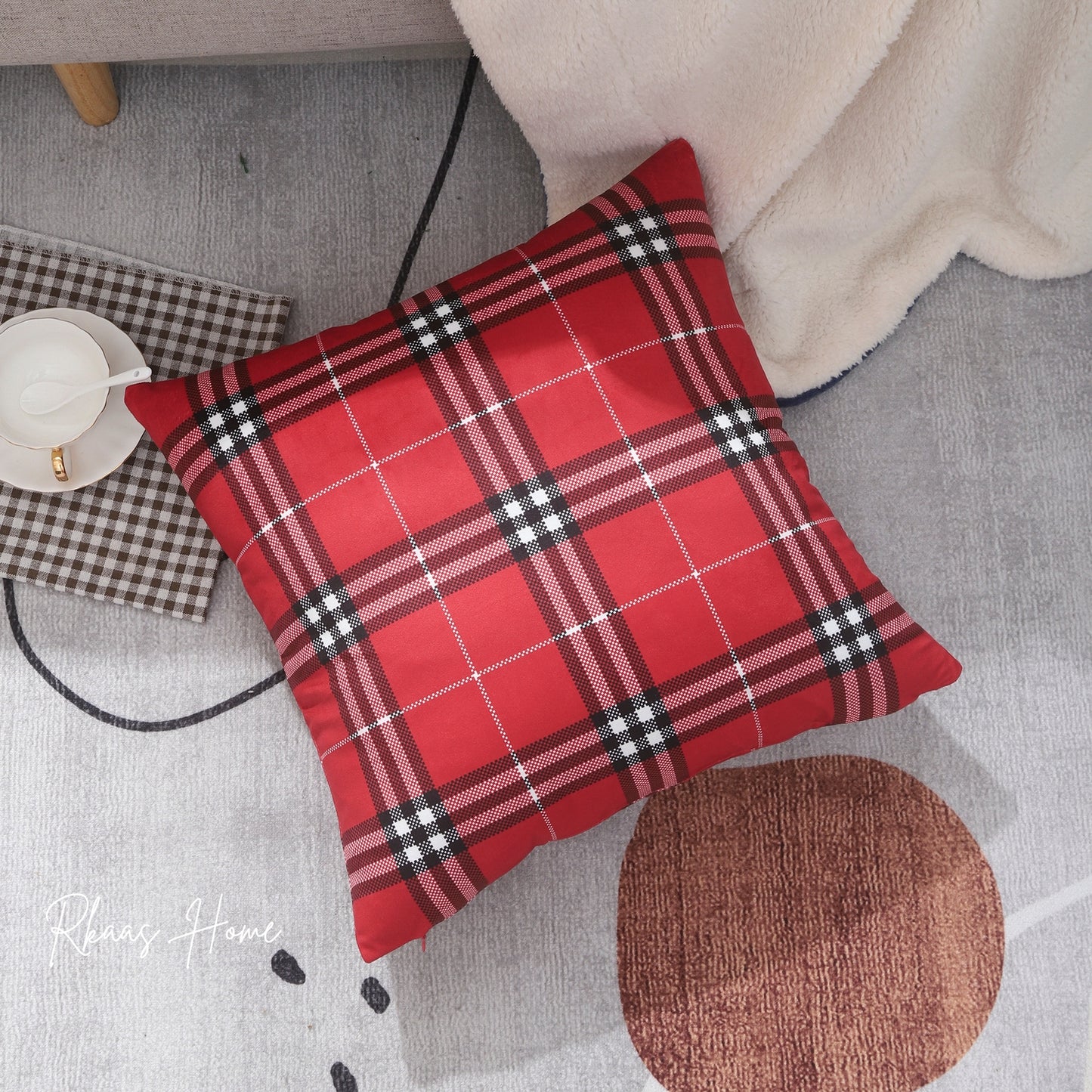 Dutch Velvet Tartan Check Cushion Cover 45cm X 45cm 18x18 Inches