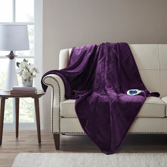 Heated 60x70 Microlight Berber Electric Throw Blanket Purple