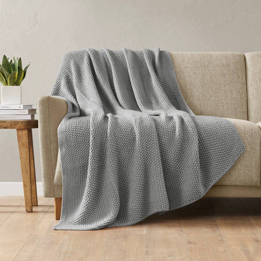 Ultra-Soft Knit Throw Blanket, Light Grey