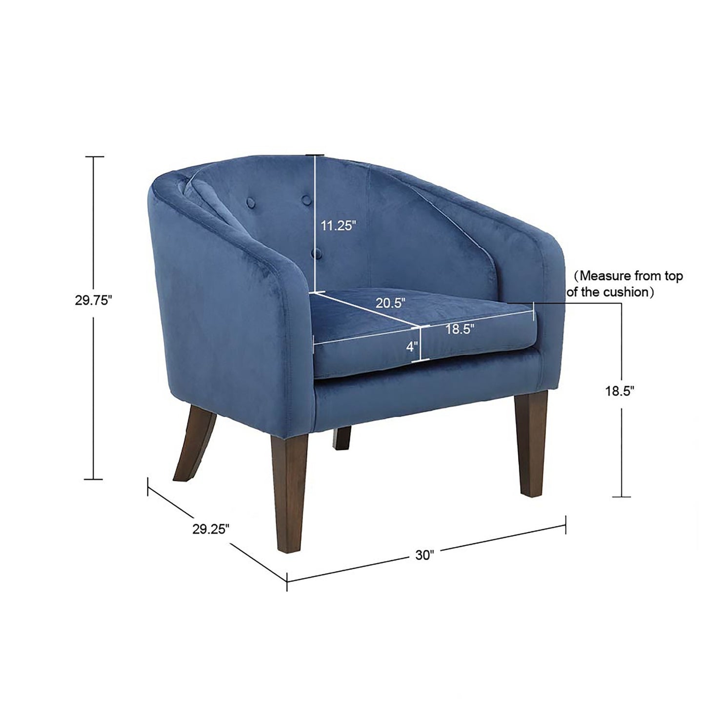 Tufted Mid-Centruy Barrel Accent Chair, Blue Velvet