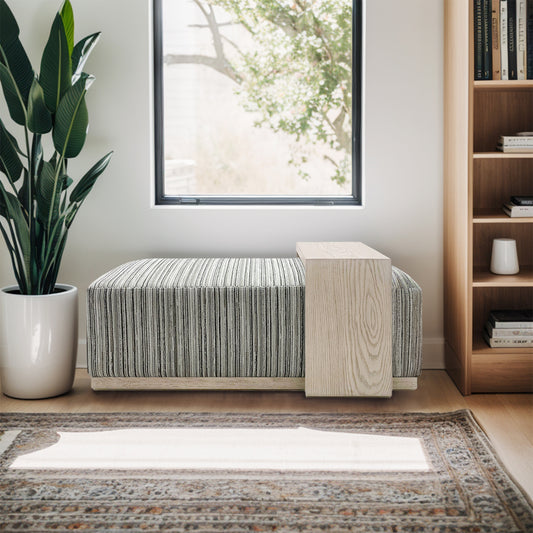 Bench/Cocktail Ottoman with Movable Table Top, Stripe Grey