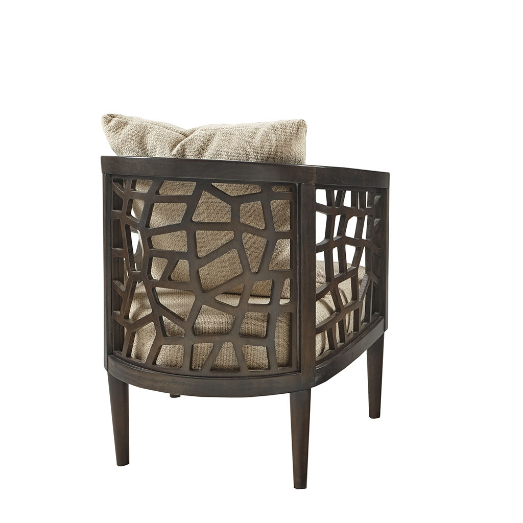 Barrel Style Crackle Wood Cream Accent Chair