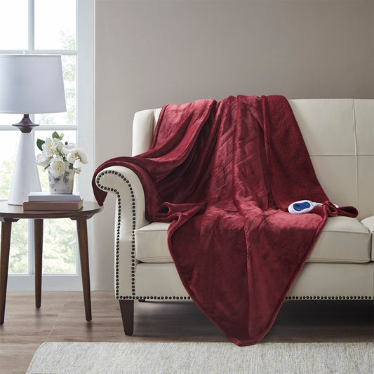 Heated 60x70" Microlight Berber Electric Throw Blanket, Red