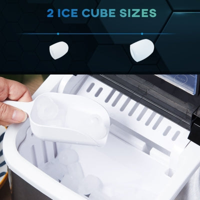 Portable Ice Makers Countertop, Self Cleaning Ice Machine with Ice Scoop and Basket, 9 Ice Cubes Ready in 6 Mins, 26lbs/24Hrs, 2 Sizes of Bullet Ice for Home Office, Black