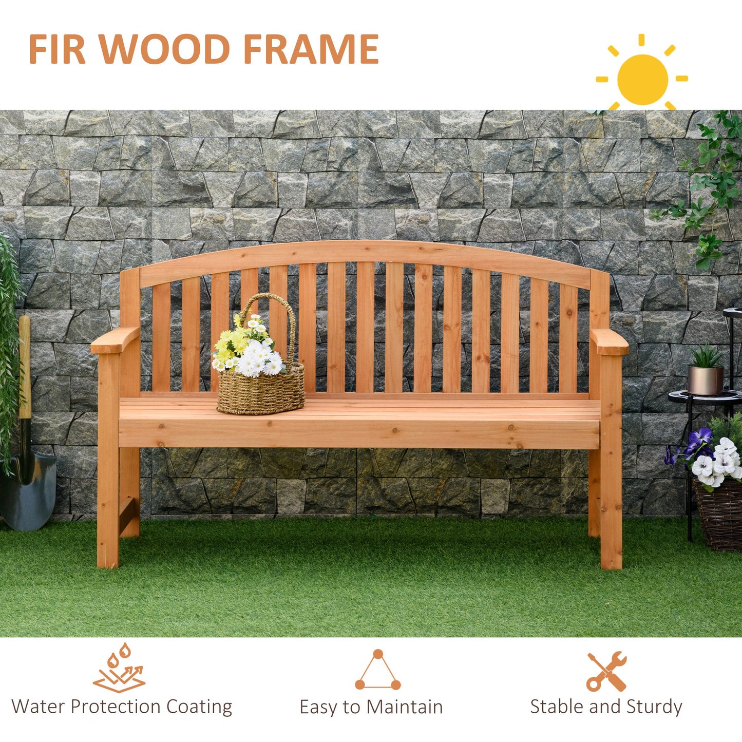 Outsunny 4.6Ft Garden Bench, 3 Seater Outdoor Patio Seat with Slatted Design for Park, Yard, Indoor, Orange