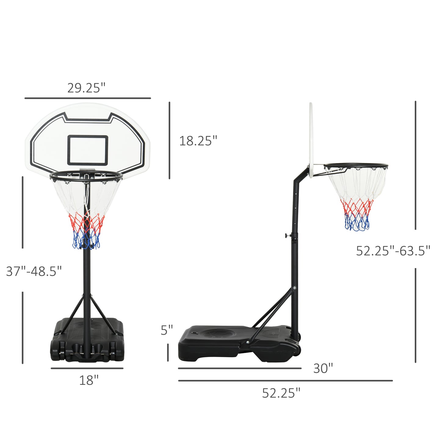 51"-64" Height Adjustable Basketball System Poolside Hoop Stand Portable with Wheels