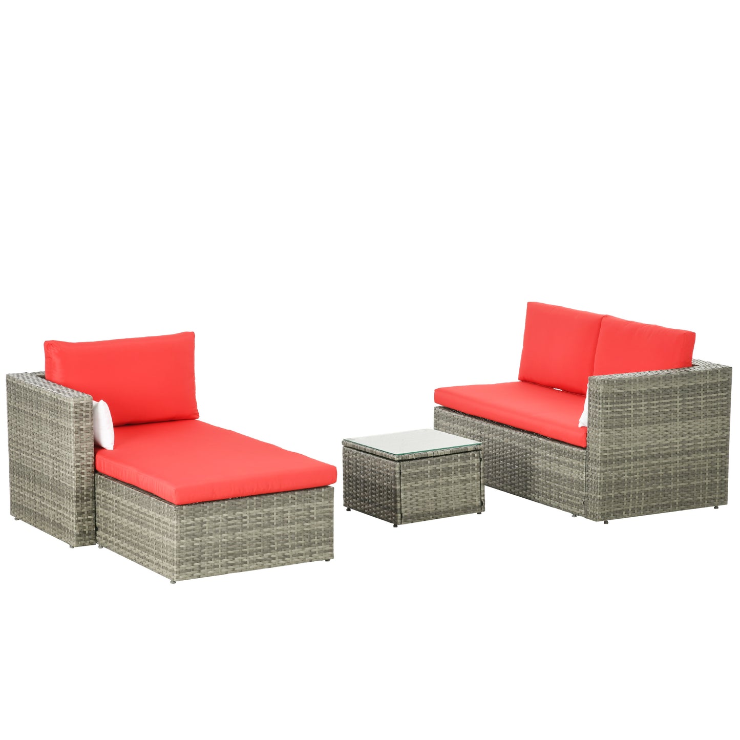 3pcs Modern Rattan Sofa Set, Wicker Patio Furniture Set with Coffee Table, Cushions, Pillows