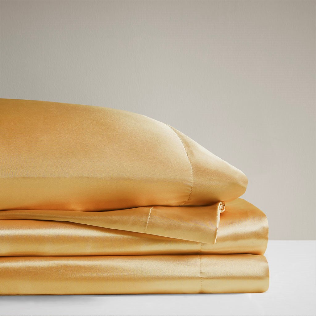 Luxury Satin 6-Piece Sheet Set, Yellow Gold