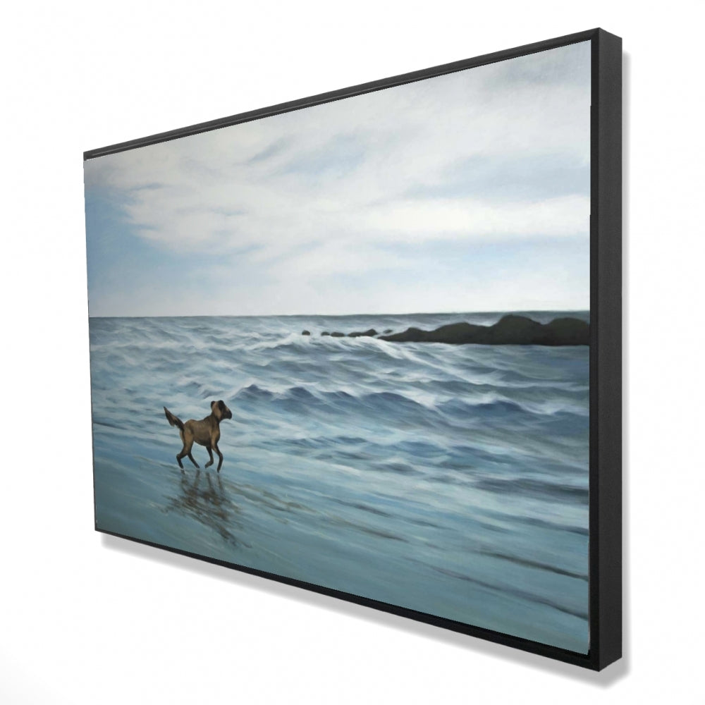 Dog On the Beach | Framed Print On Canvas 24" X 36"