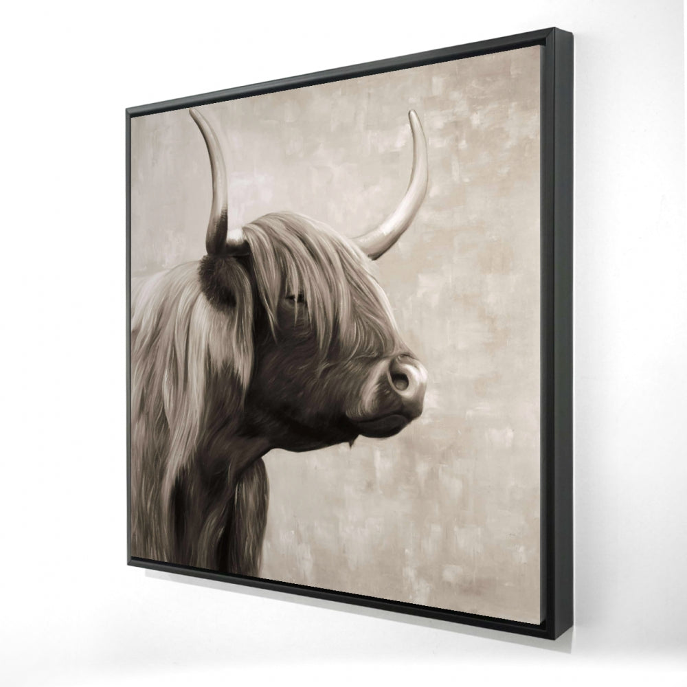 Beautiful Highland Cattle | Framed Print On Canvas 24" X 24"