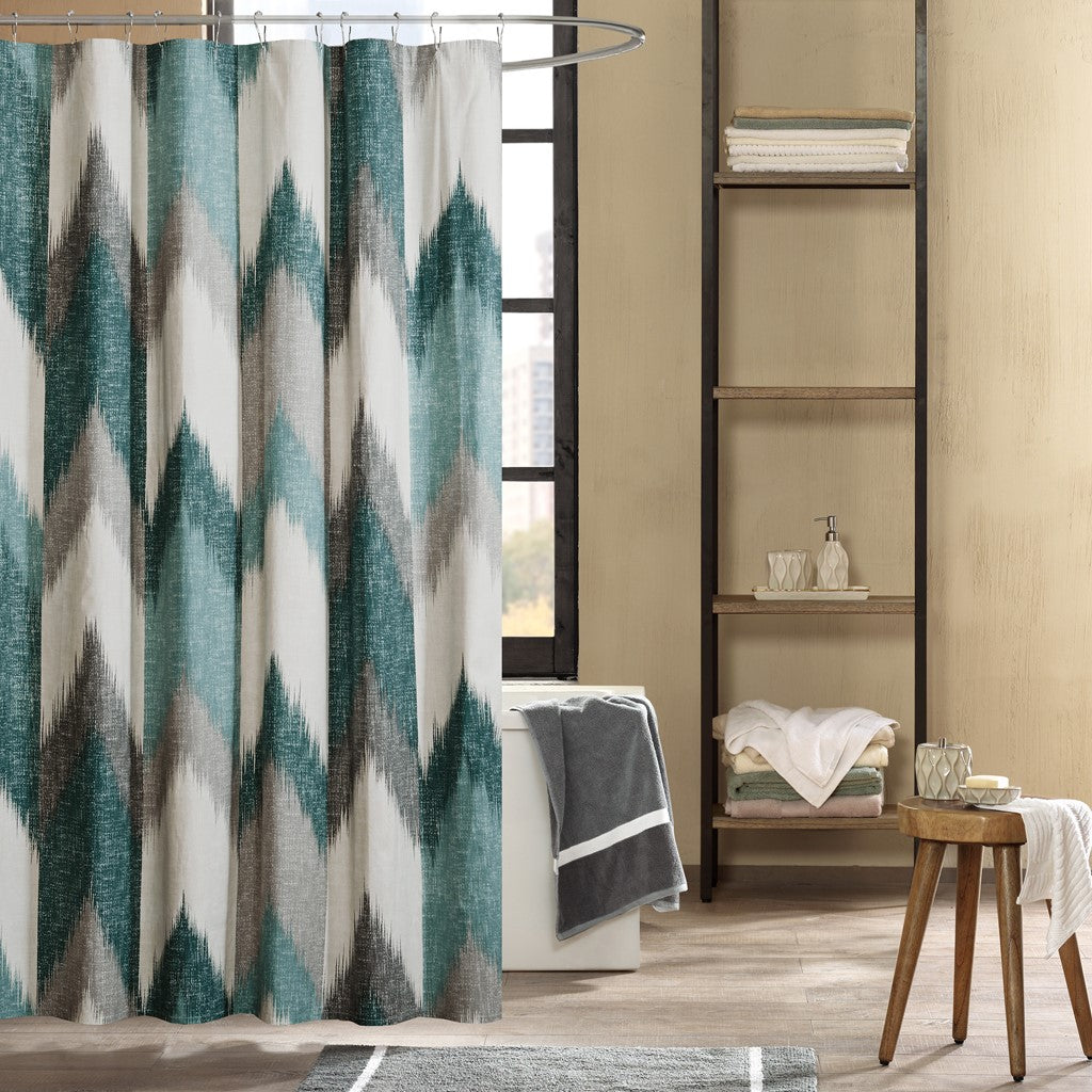 Broken Chevron Shower Curtain, Aqua Blue