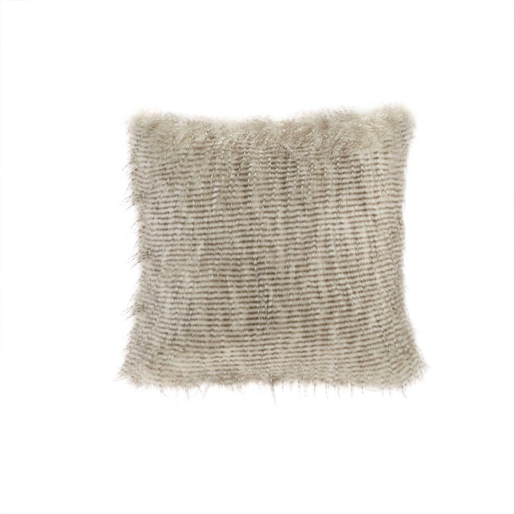 Long Faux Fur Square Throw Pillow 20x20 in Natural