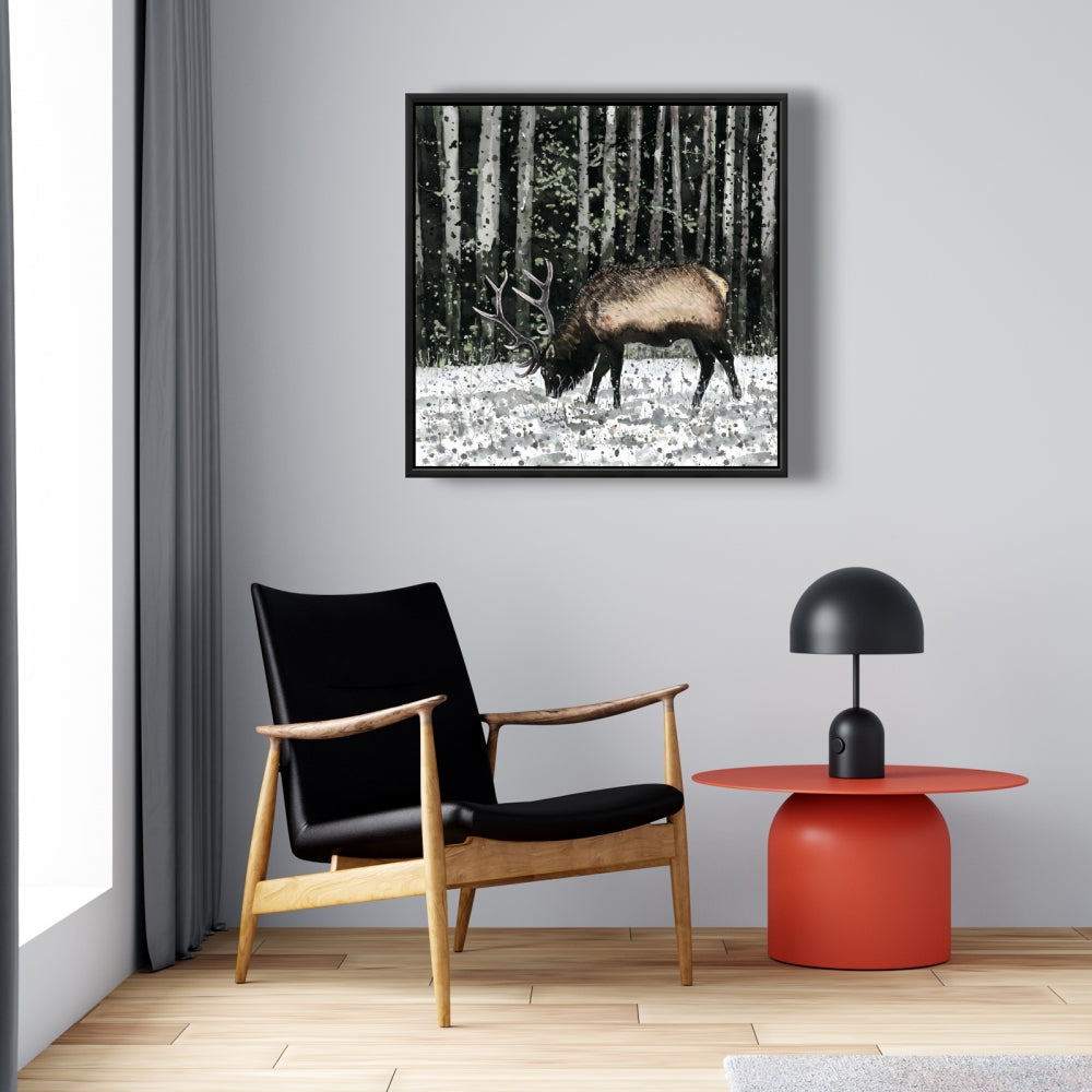 Caribou in the Forest | Framed Print On Canvas 24" X 24"