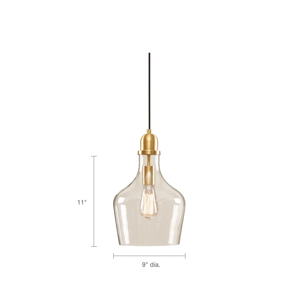 Clear Bell Shape Glass Metal Pendant, Gold