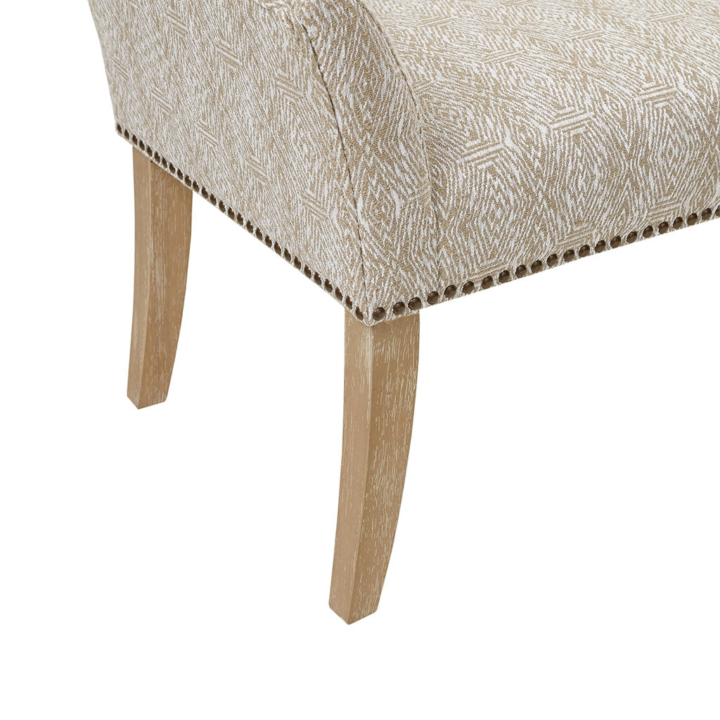 Flared Low Arm Low Back Accent Bench Chair, Taupe Patterned