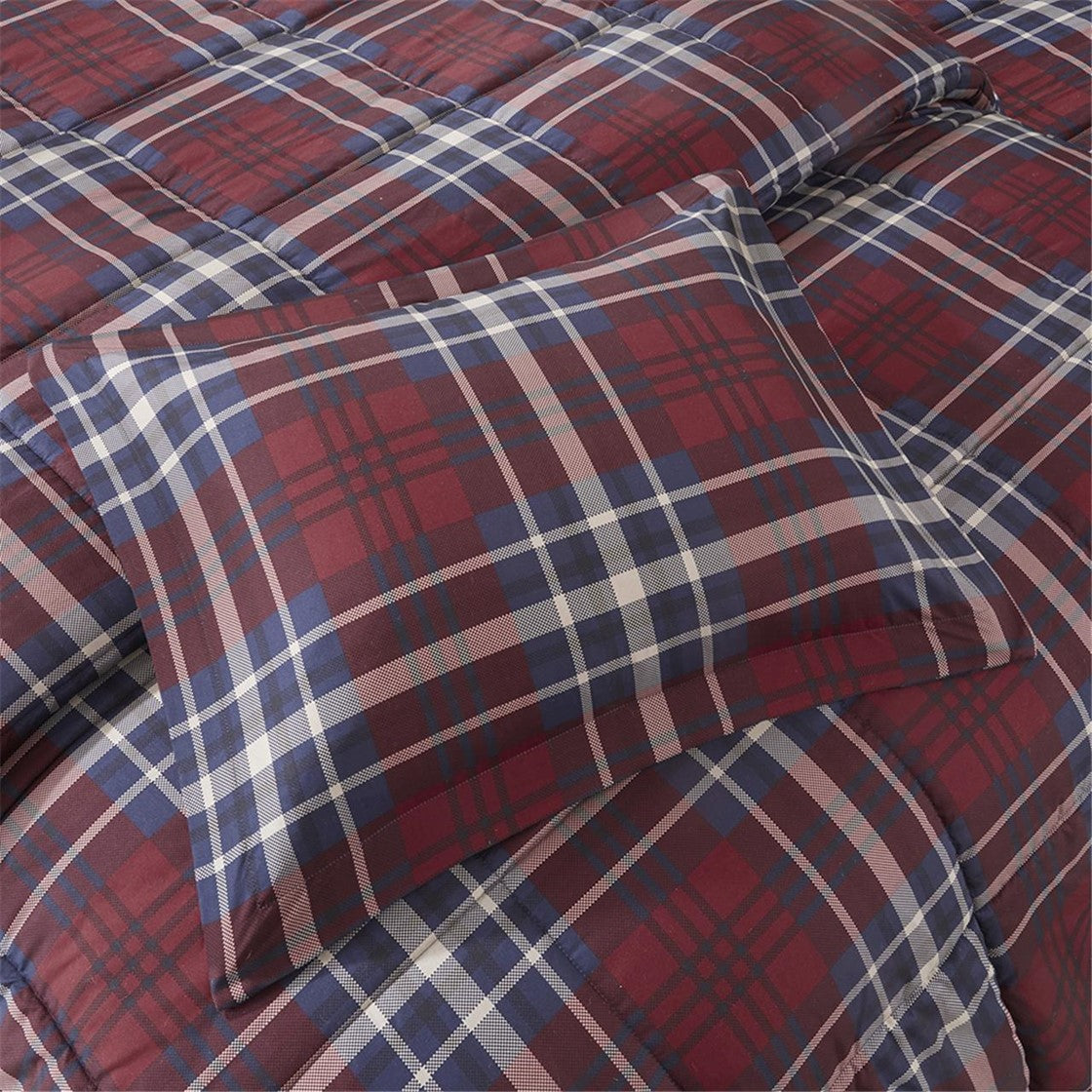 3M Scotchgard Plaid 3-Piece Comforter Set [Certified], Red