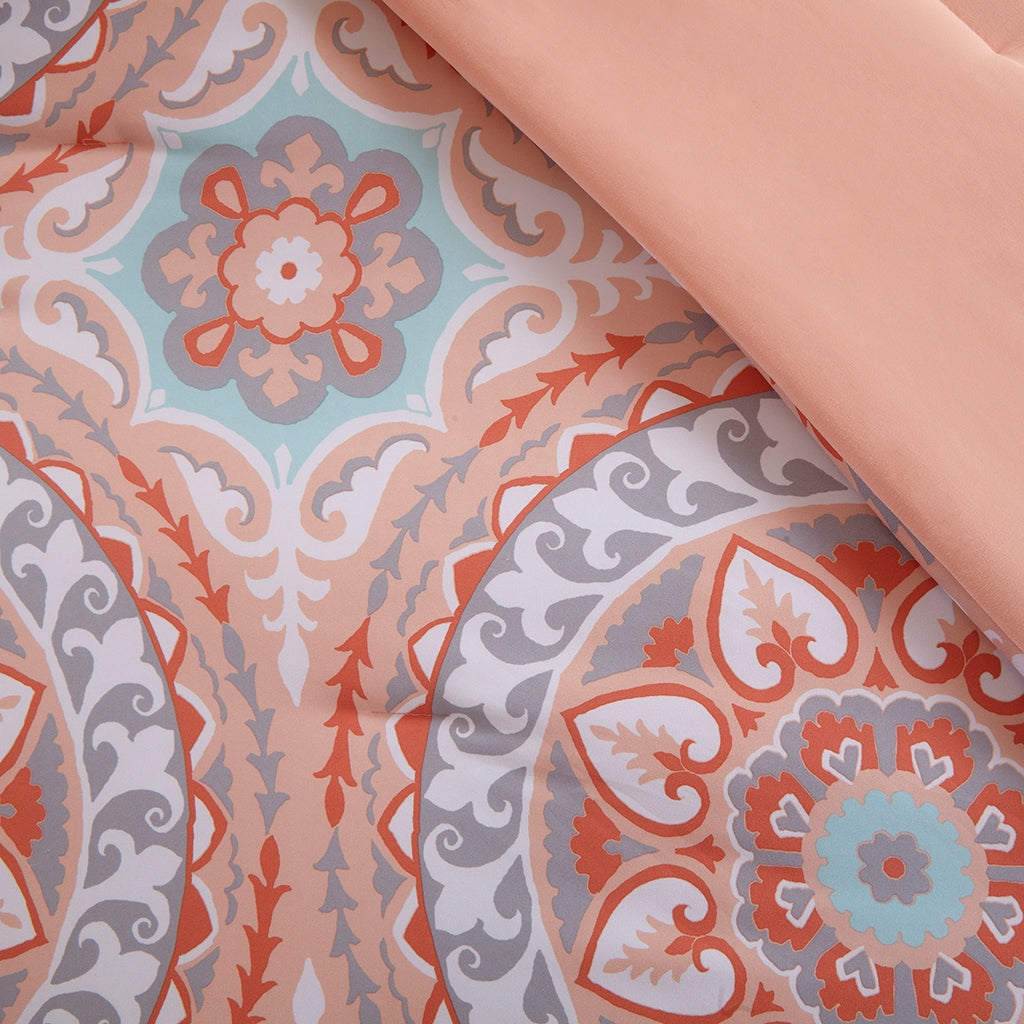 Boho Medallion Complete Comforter & Sheet Set, Coral