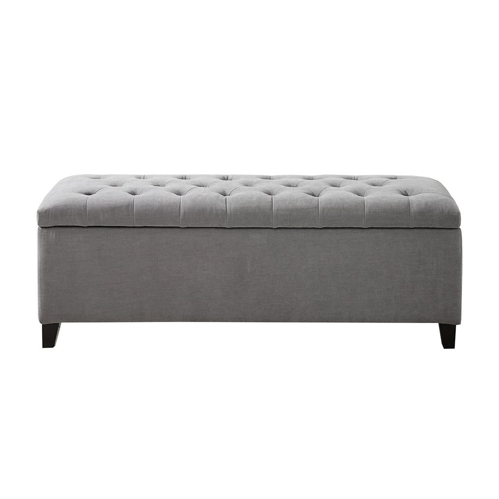 Button Tufted Upholstered Storage Bench, Grey