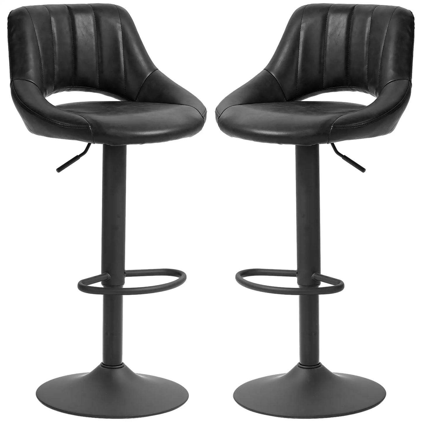 Swivel Bar Stools Set of 2, Faux Leather Upholstered Counter Height Barstools with Round Metal Base