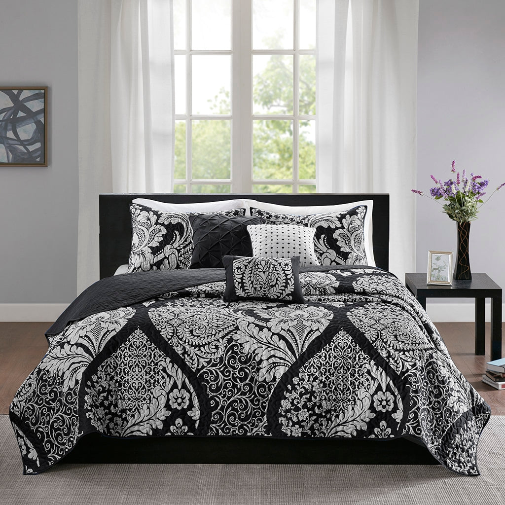 Transitional 6-Piece Quilt Set, Black