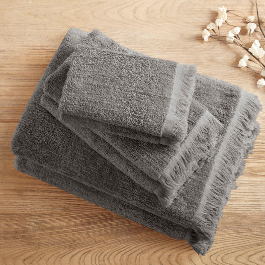 Terry Cotton 630gsm Fringed 6-Piece Towel Set, Dark Gray