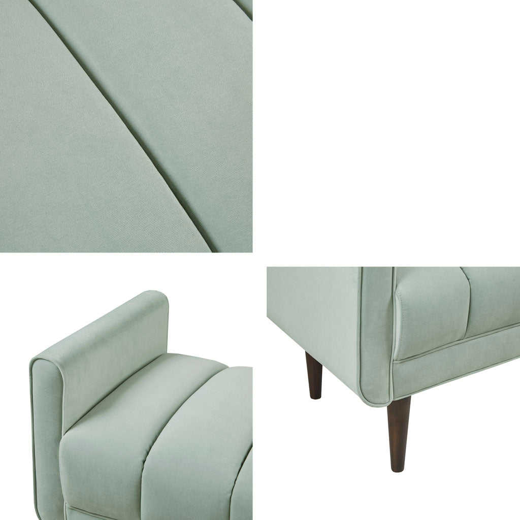 Velvet Upholstered Modern Accent Bench, Seafoam Green