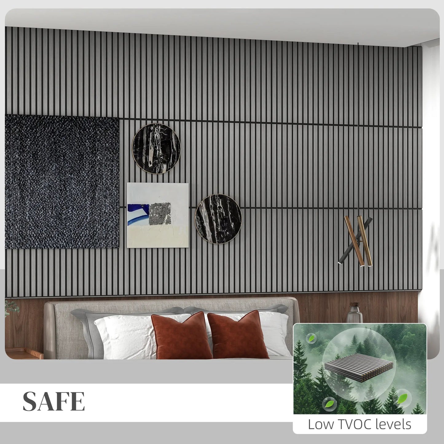 24"x24" Wood Panels Wall Decor,Sound Absorbing Slat Wall For Interior Wall Decor, in Grey