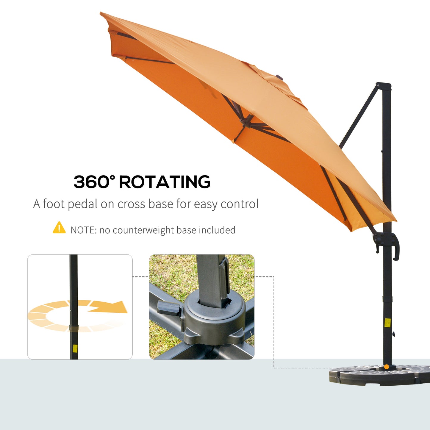 Outsunny 9.7x9.7ft Cantilever Umbrella Rotatable Square Top Market Parasol with 4 Adjustable Angle for Backyard Patio Outdoor Area Orange