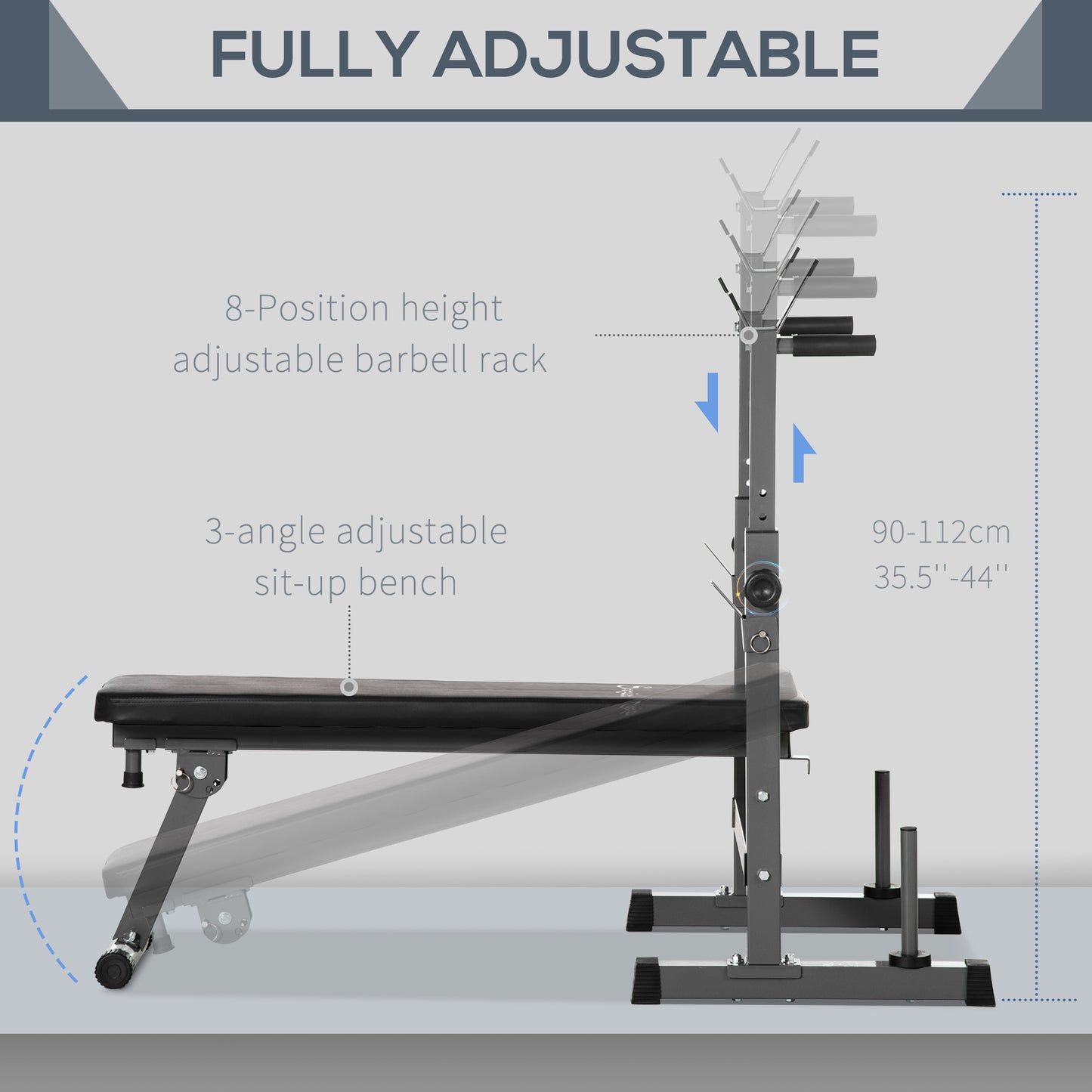 Adjustable Weight Bench, Foldable Bench Press with Barbell Rack and Dip Station for Home Gym, Strength Training Multiuse Workout Bench