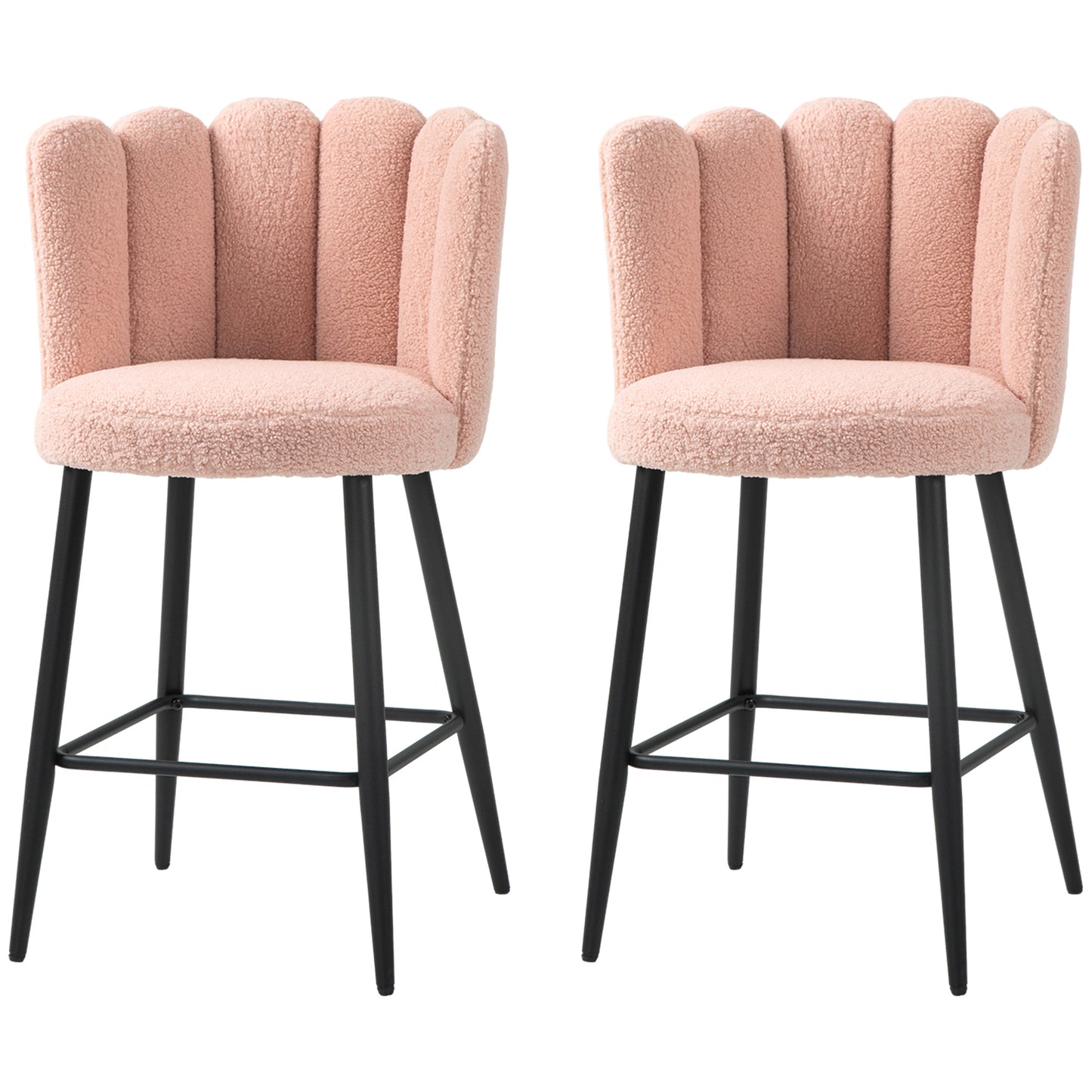 Faux Cashmere Bar Stools Set of 2 Counter Height Bar Stools with Back for Home Kitchen, 20.5"x19.7"x36.6", Pink