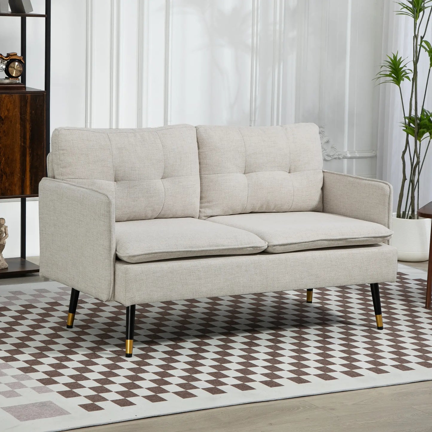 Modern 55" Loveseat, Fabric Love Seat Sofa with Button Tufted Back, with Steel Legs in Cream White