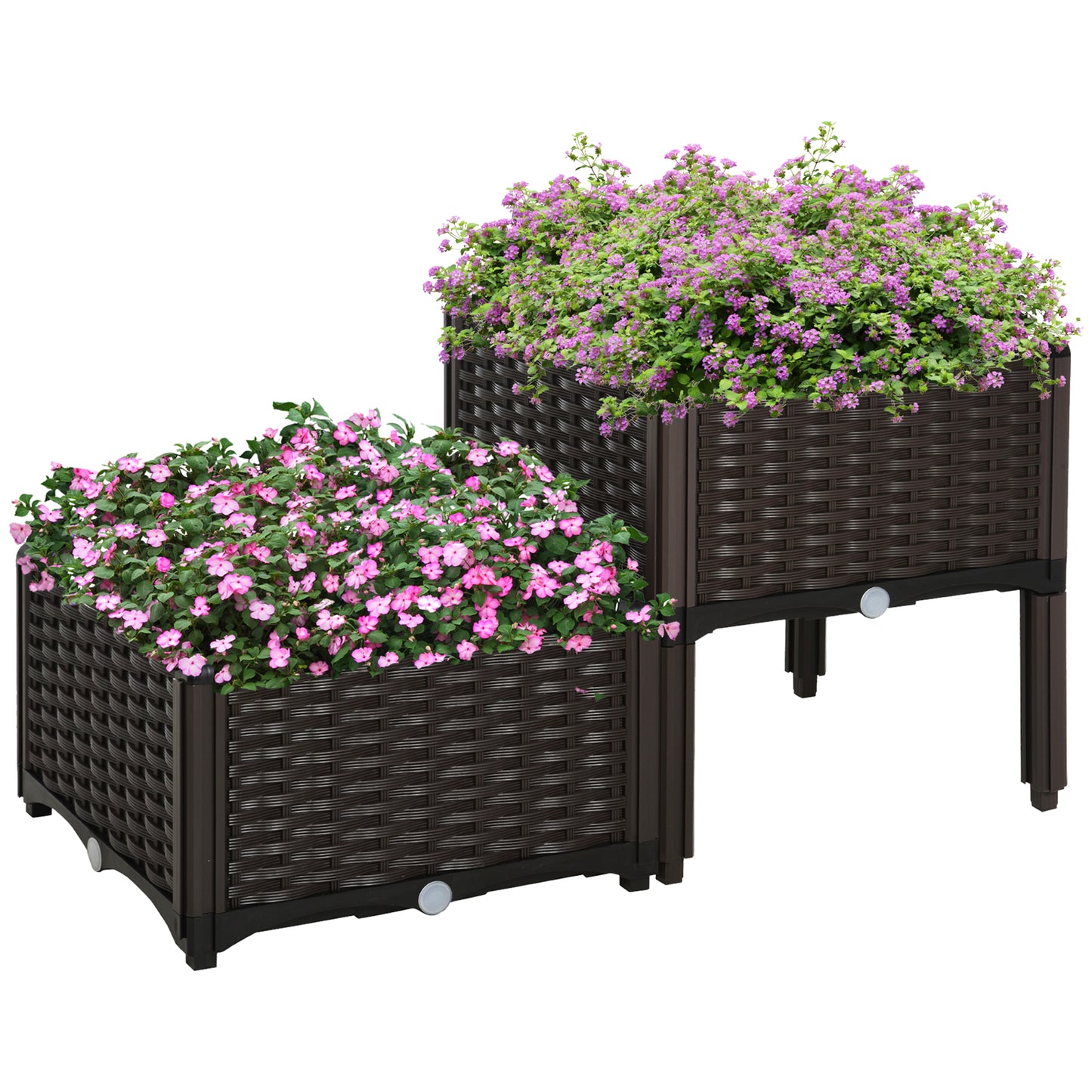 2-piece Raised Garden Bed PP Raised Flower Bed Vegetable Herb Grow Box Stand