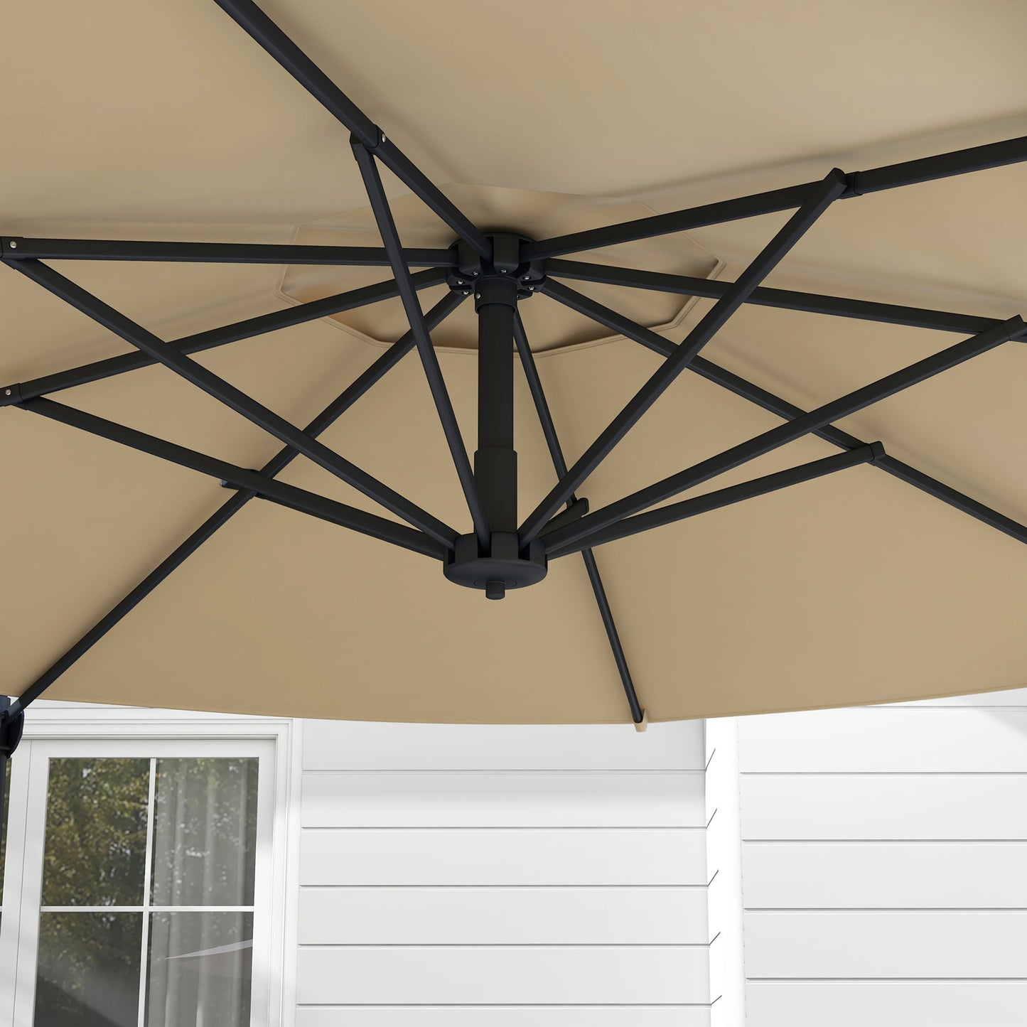 10 FT Cantilever Umbrella, Aluminum Hanging Offset Umbrella with 360°Rotation, Crank, Tilt, Cross Base, Khaki