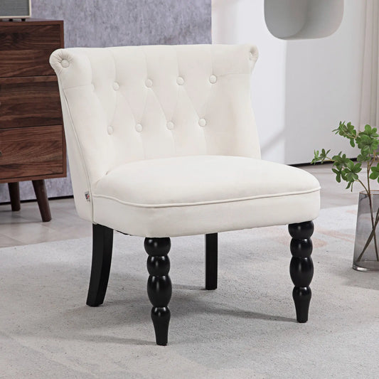 Vintage Style Accent Chair with Button Tufted Back, Turned Legs in Cream White