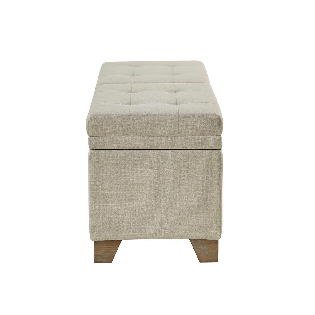 Upholstered Storage Bench Ottoman, Linen