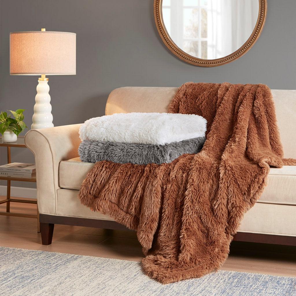 Long Faux Fur Throw 50"x60", Brown