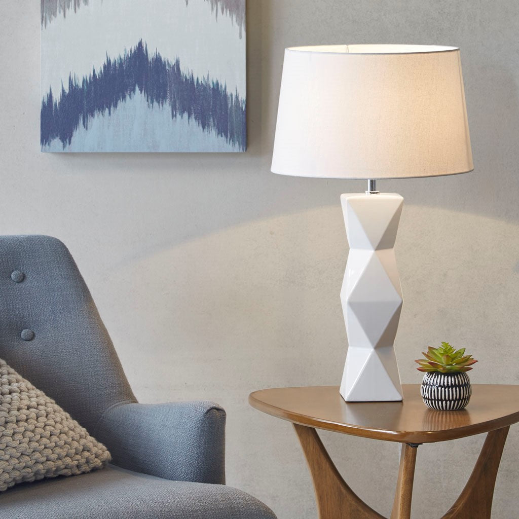 Tali Geometric Ceramic Table Lamp, White