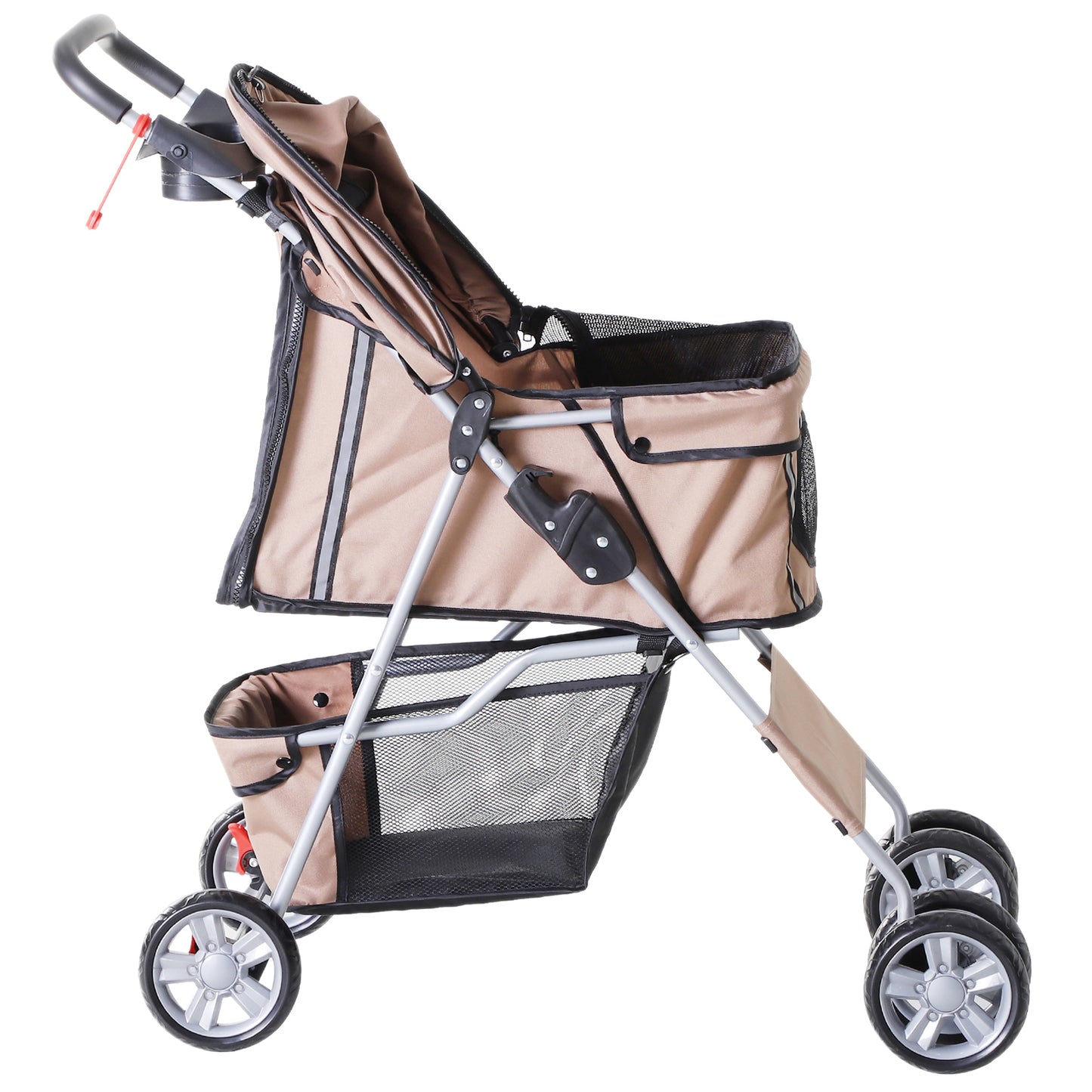 4 Wheel Dog Pet Stroller Dog Cat Carrier Folding Sunshade Canopy with Brake, Brown