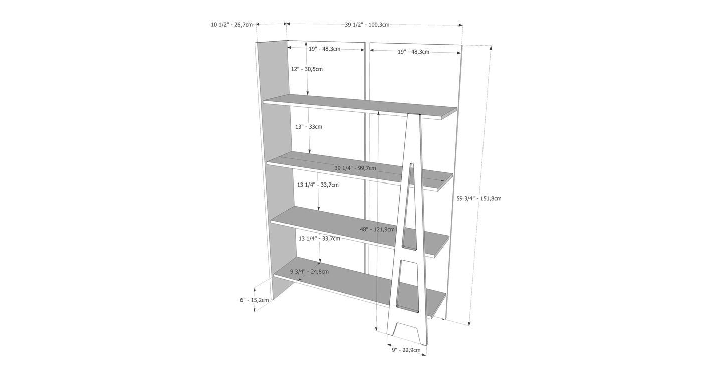 Nexera Atypik Bookcase, Black and Birch Plywood