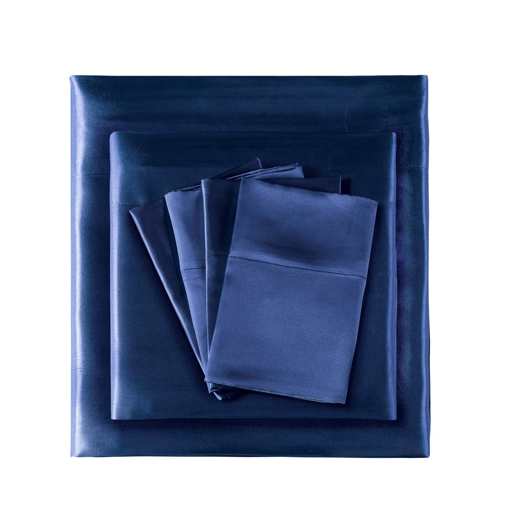 Luxury Satin 6-Piece Sheet Set, Navy Blue