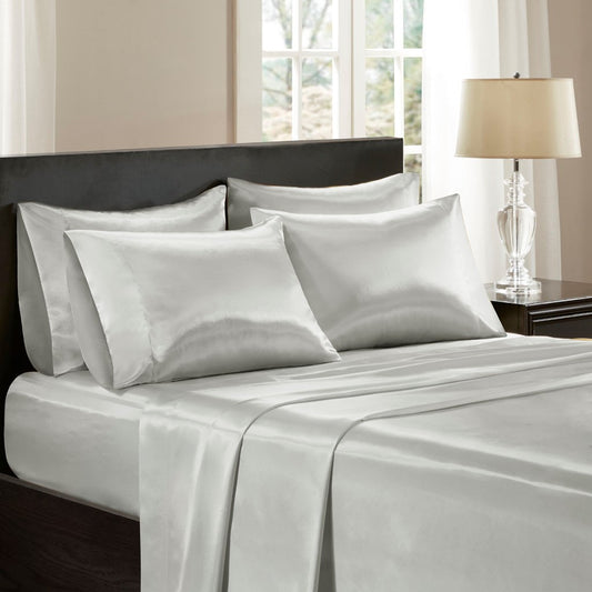 Luxury Satin 6-Piece Sheet Set, Light Grey