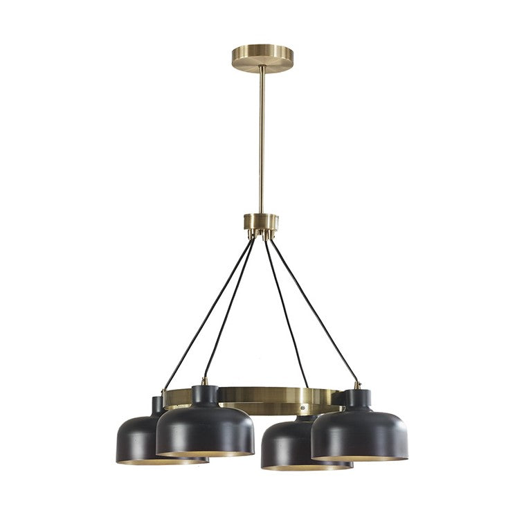 Modern Mid-Century Iron Metal Chandelier, Black/Gold