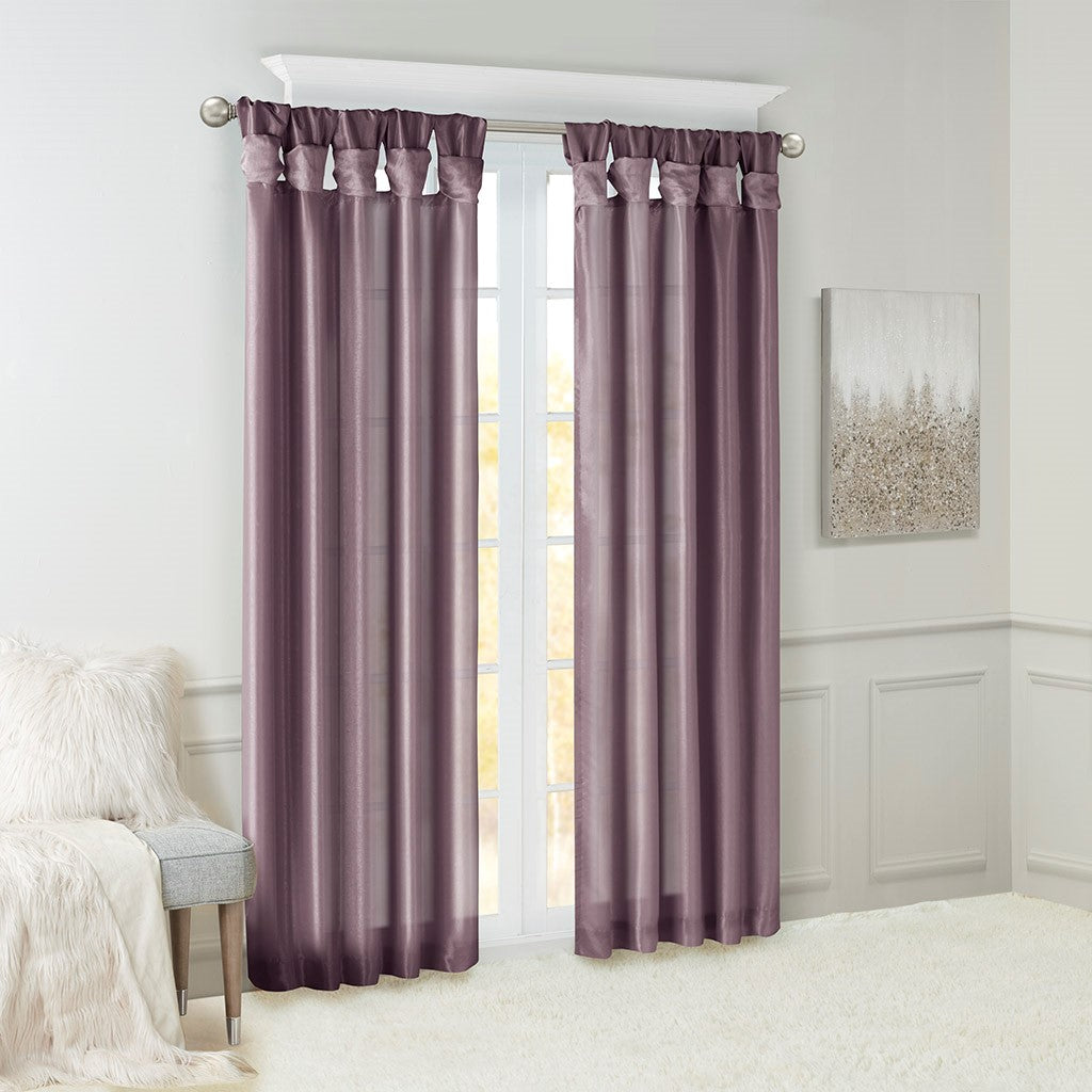 Twist Tab Faux Silk Window Panel, Purple (1 PC)