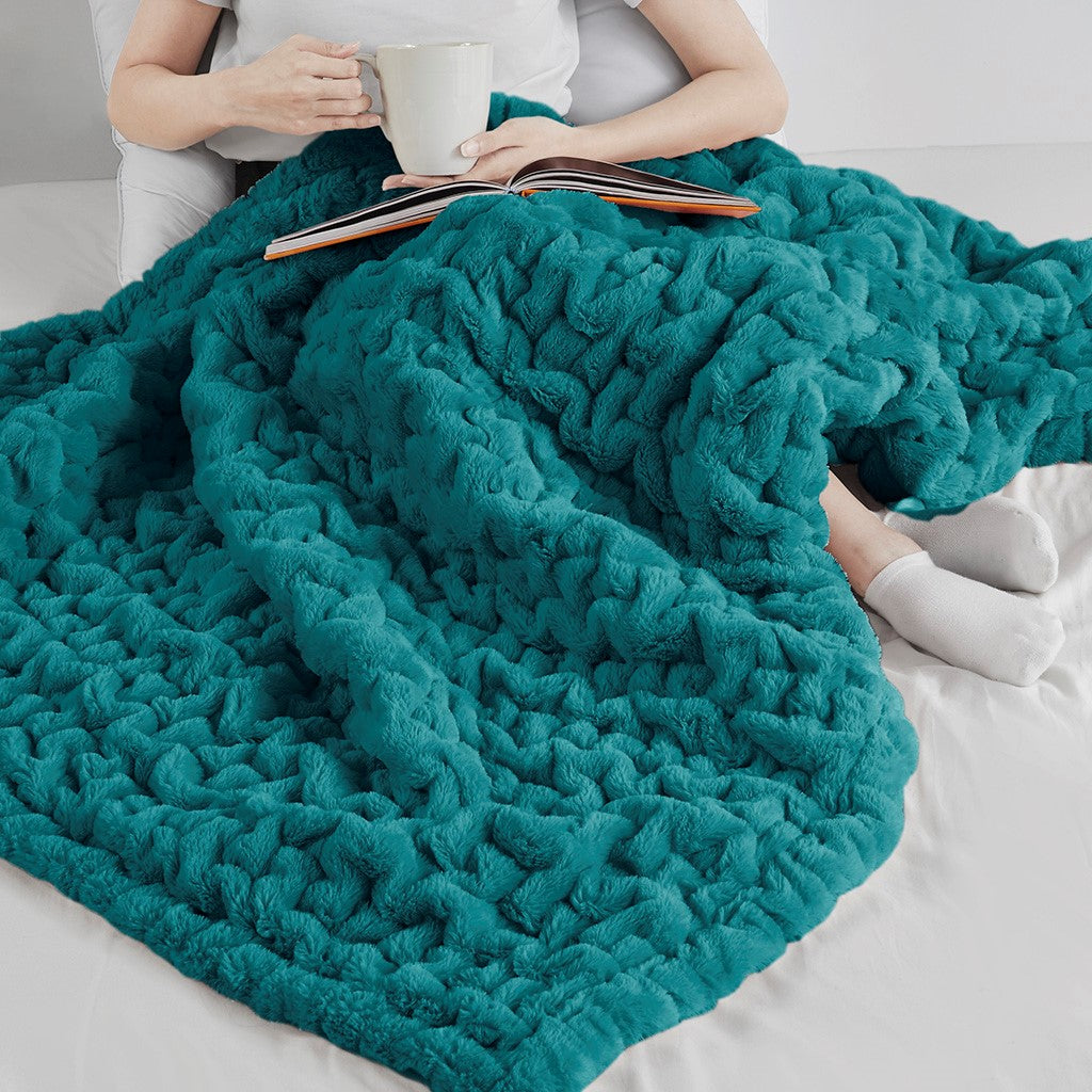 Ruched 50x60" Throw Blanket, Teal